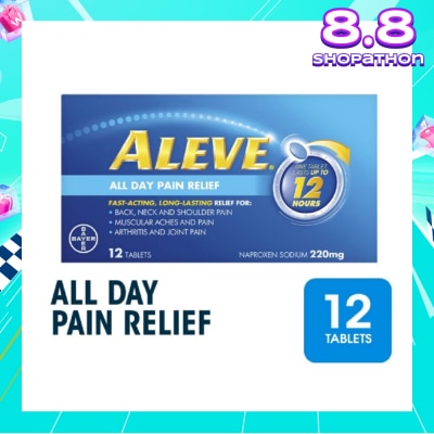 ALEVE Naproxen Sodium 220mg All Day Pain Relief Lasts Up to 12 Hours (Relief Joint & Muscle Pain) 12s