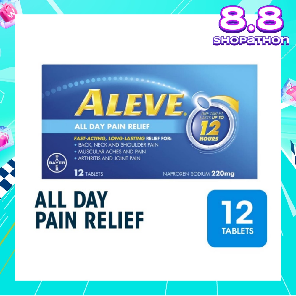 Naproxen Sodium 220mg All Day Pain Relief Lasts Up to 12 Hours (Relief Joint & Muscle Pain) 12s