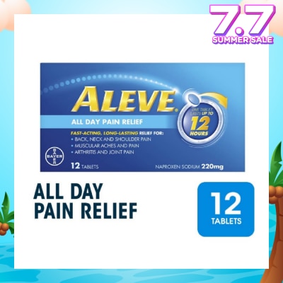 ALEVE Naproxen Sodium 220mg All Day Pain Relief Lasts Up to 12 Hours (Relief Joint & Muscle Pain) 12s