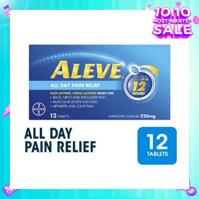 ALEVE Naproxen Sodium 220mg All Day Pain Relief Lasts Up to 12 Hours (Relief Joint & Muscle Pain) 12s