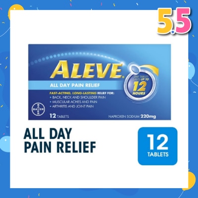 ALEVE Naproxen Sodium 220mg All Day Pain Relief Lasts Up to 12 Hours (Relief Joint & Muscle Pain) 12s