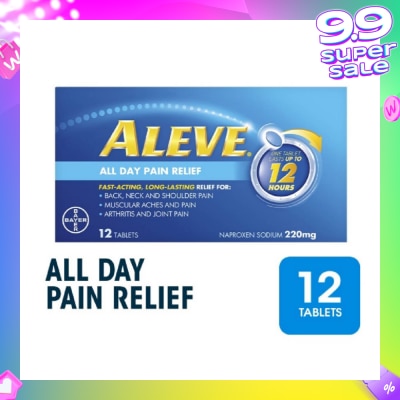 ALEVE Naproxen Sodium 220mg All Day Pain Relief Lasts Up to 12 Hours (Relief Joint & Muscle Pain) 12s