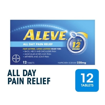 ALEVE Naproxen Sodium 220mg All Day Pain Relief Lasts Up to 12 Hours (Relief Joint & Muscle Pain) 12s