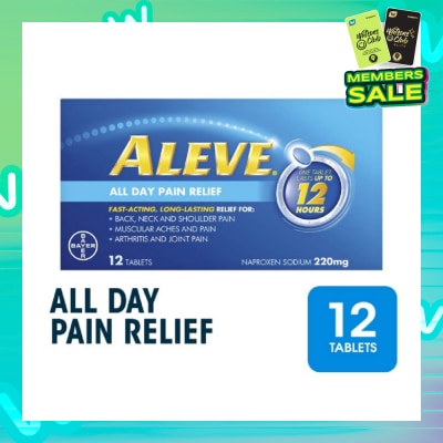 ALEVE Naproxen Sodium 220mg All Day Pain Relief Lasts Up to 12 Hours (Relief Joint & Muscle Pain) 12s