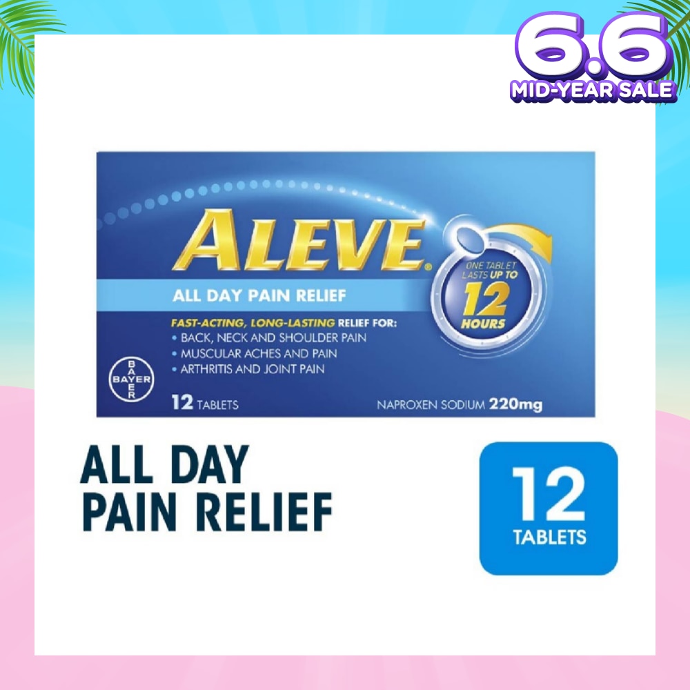 Naproxen Sodium 220mg All Day Pain Relief Lasts Up to 12 Hours (Relief Joint & Muscle Pain) 12s