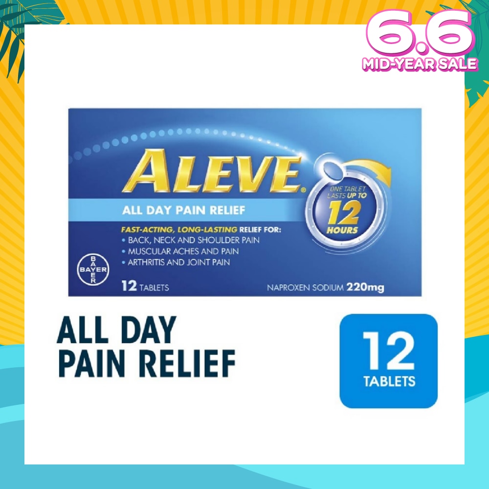 Naproxen Sodium 220mg All Day Pain Relief Lasts Up to 12 Hours (Relief Joint & Muscle Pain) 12s