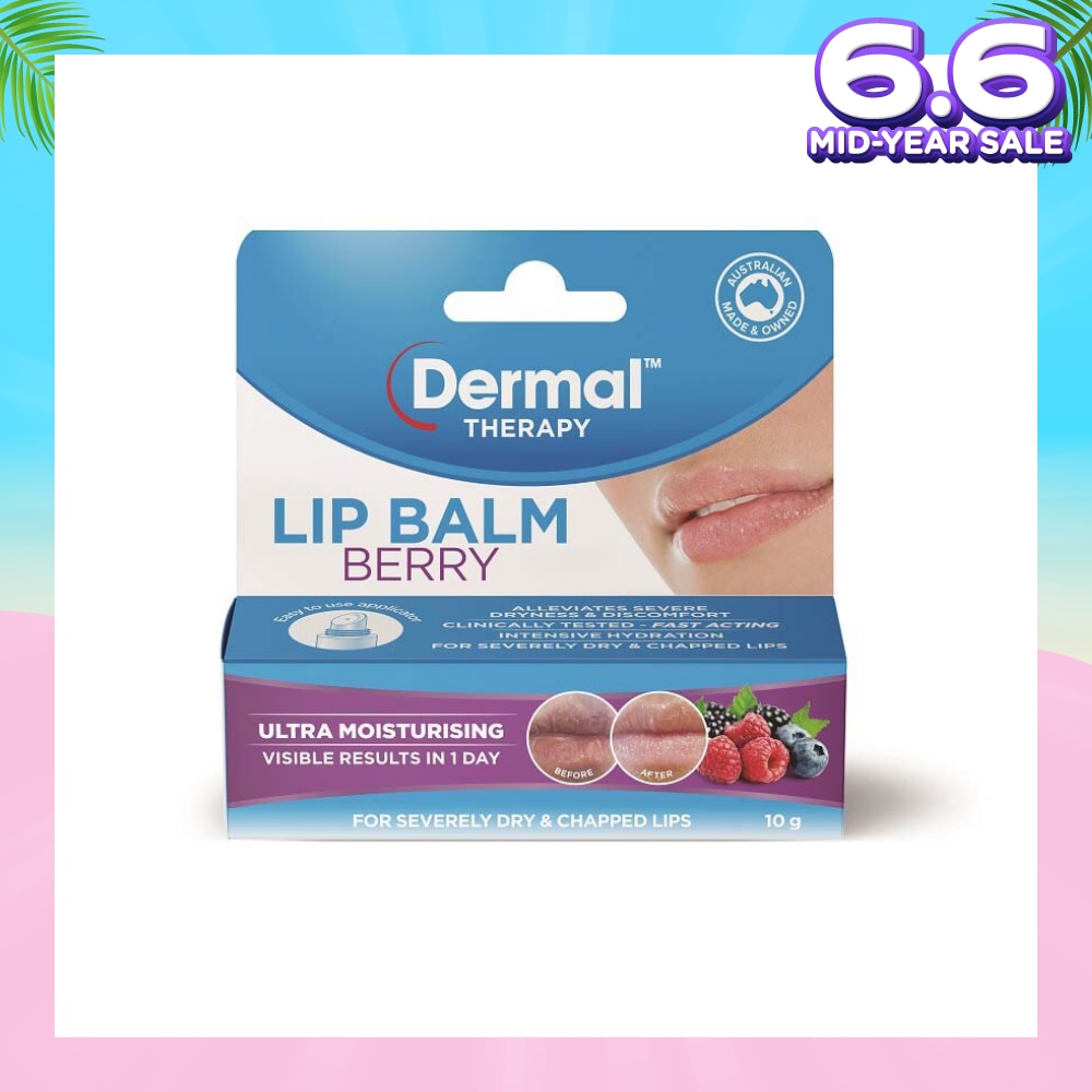 DERMAL THERAPY Lip Balm Berry (Hydrate + Soften Severely Dry + Chapped Lips) 10g