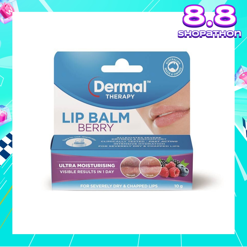 DERMAL THERAPY Lip Balm Berry (Hydrate + Soften Severely Dry + Chapped Lips) 10g