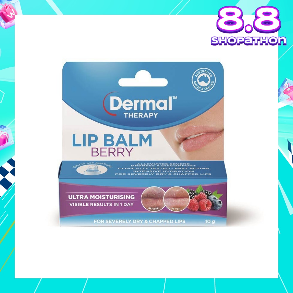 DERMAL THERAPY Lip Balm Berry (Hydrate + Soften Severely Dry + Chapped Lips) 10g