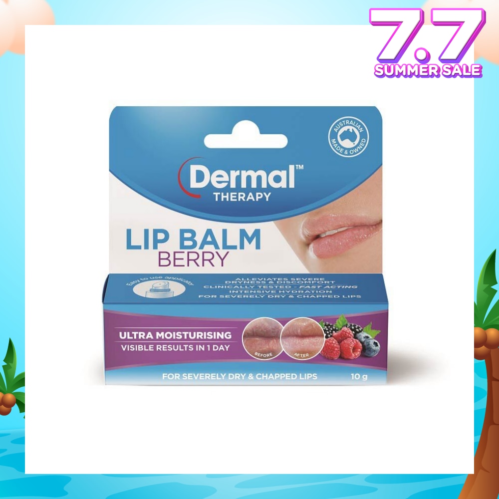 DERMAL THERAPY Lip Balm Berry (Hydrate + Soften Severely Dry + Chapped Lips) 10g