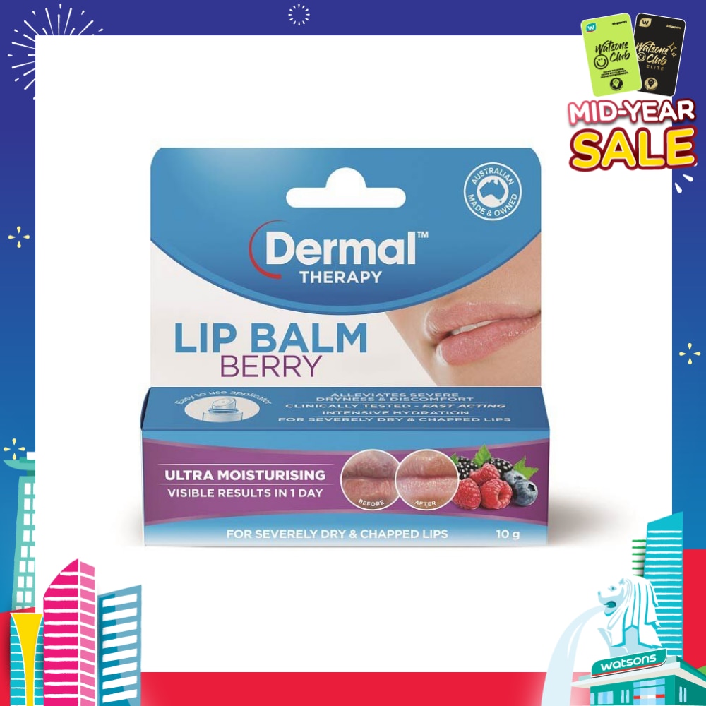 DERMAL THERAPY Lip Balm Berry (Hydrate + Soften Severely Dry + Chapped Lips) 10g