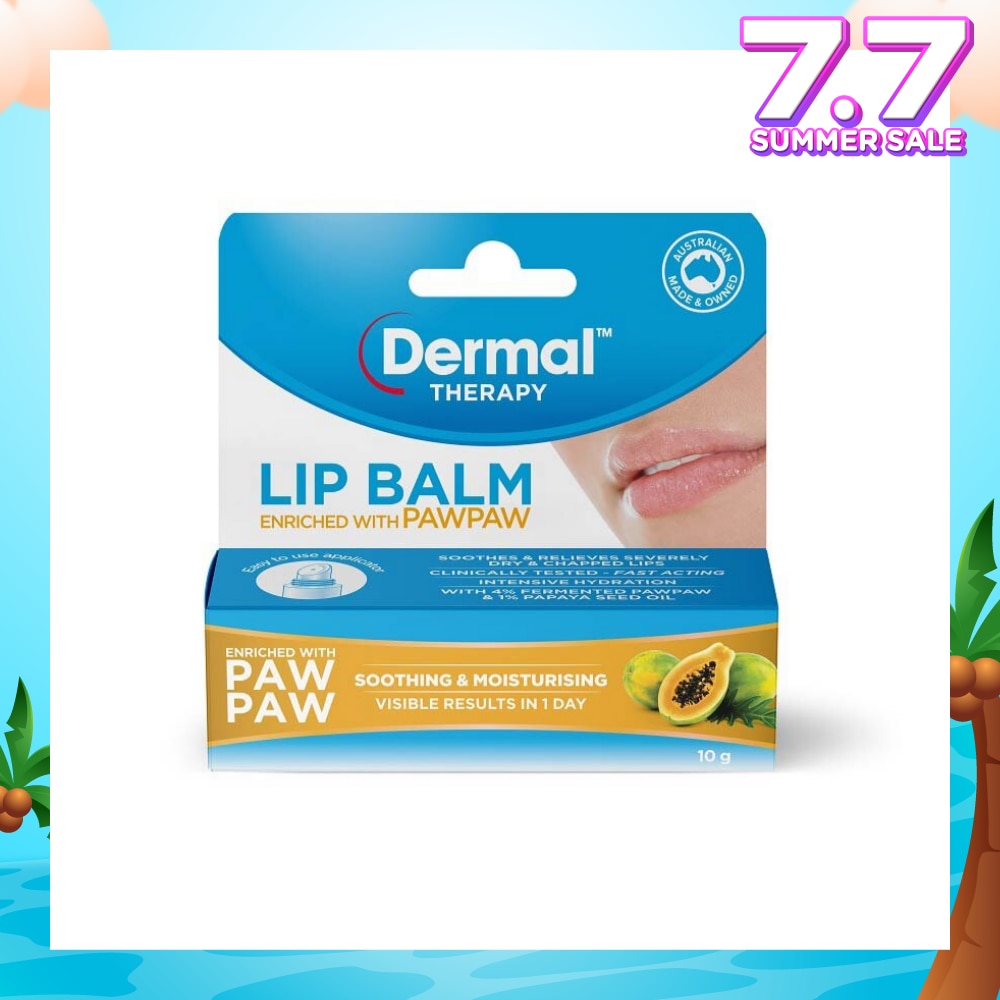 DERMAL THERAPY Lip Balm Paw Paw (Hydrate + Soften Severely Dry + Chapped Lips) 10g