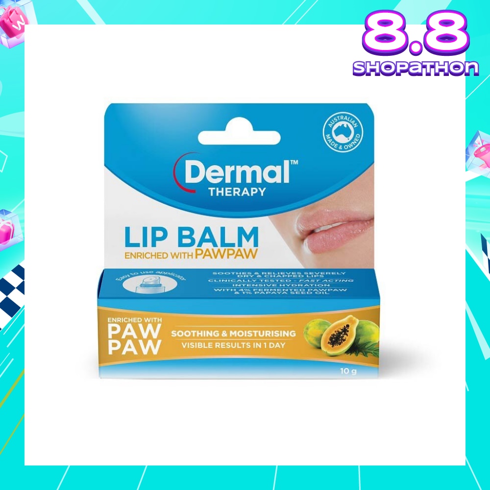 DERMAL THERAPY Lip Balm Paw Paw (Hydrate + Soften Severely Dry + Chapped Lips) 10g