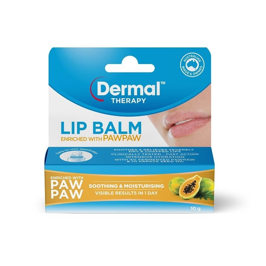 DERMAL THERAPY Lip Balm Paw Paw (Hydrate + Soften Severely Dry + Chapped Lips) 10g