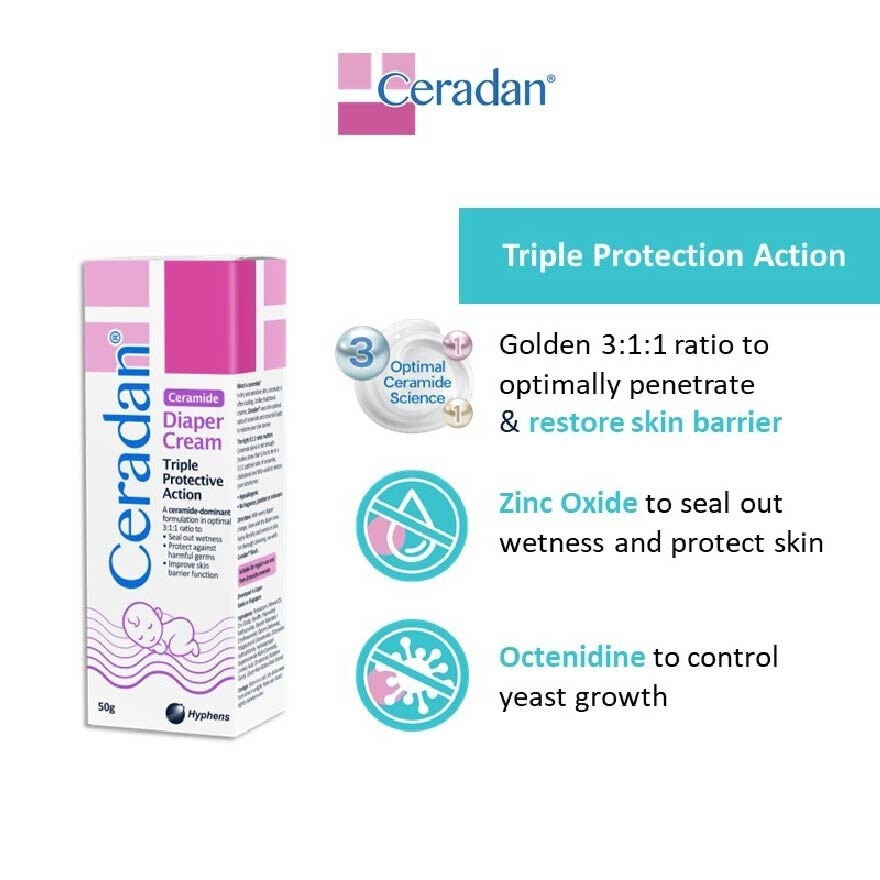 Diaper Cream (Protect & Prevent Diaper Rash + With Zinc Oxide, Octenidine & 3:1:1 Ceramide) 50g