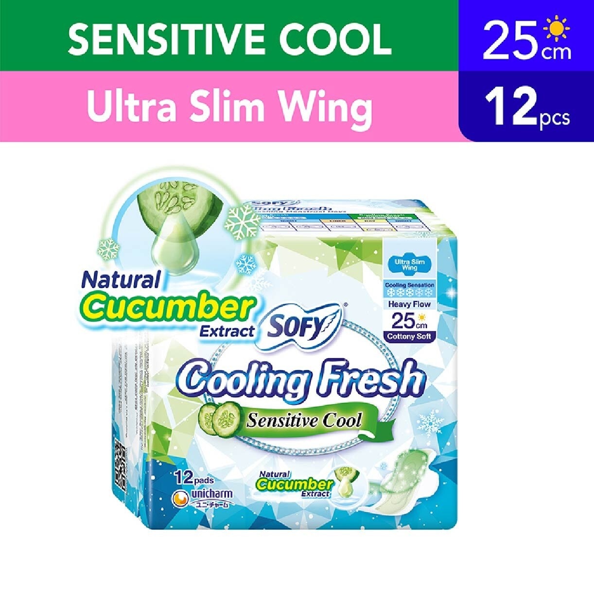 Sofy Cooling fresh Day Ultra Slim 25cm Wing Pad 12s (Cucumber)