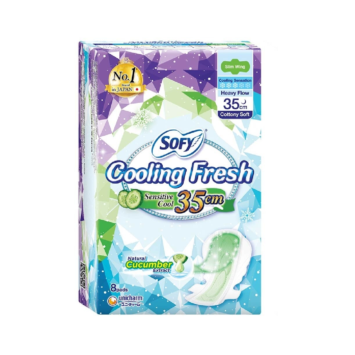 Sofy Cooling Fresh Night Slim 35cm Wing Pad 8s (Cucumber)