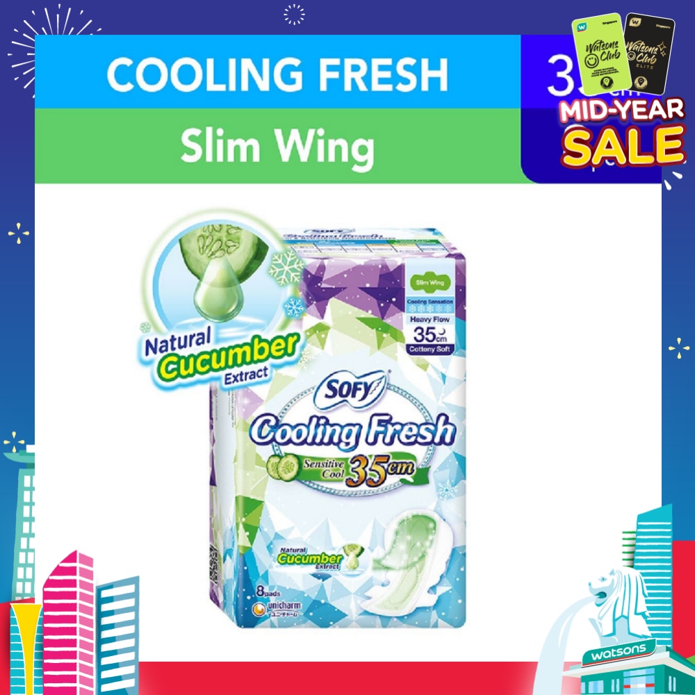 Sofy Cooling Fresh Night Slim 35cm Wing Pad 8s (Cucumber)