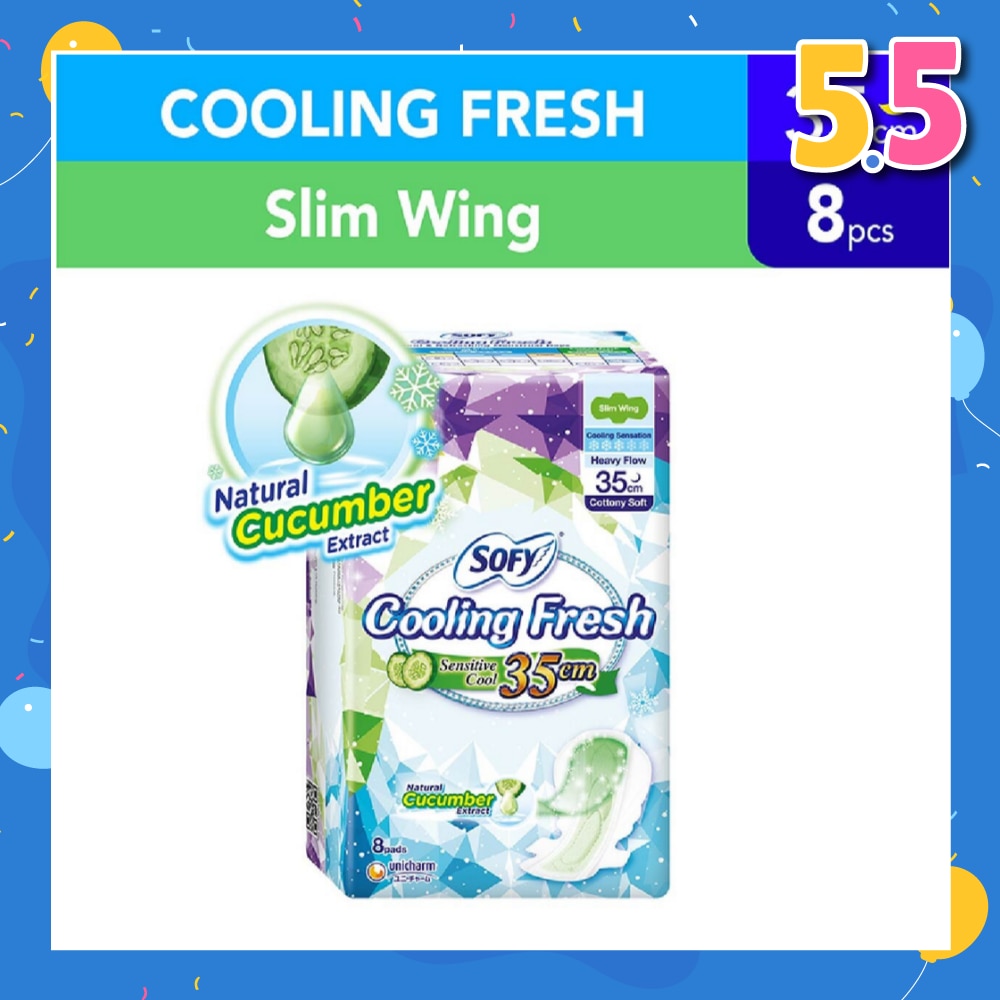 Sofy Cooling Fresh Night Slim 35cm Wing Pad 8s (Cucumber)