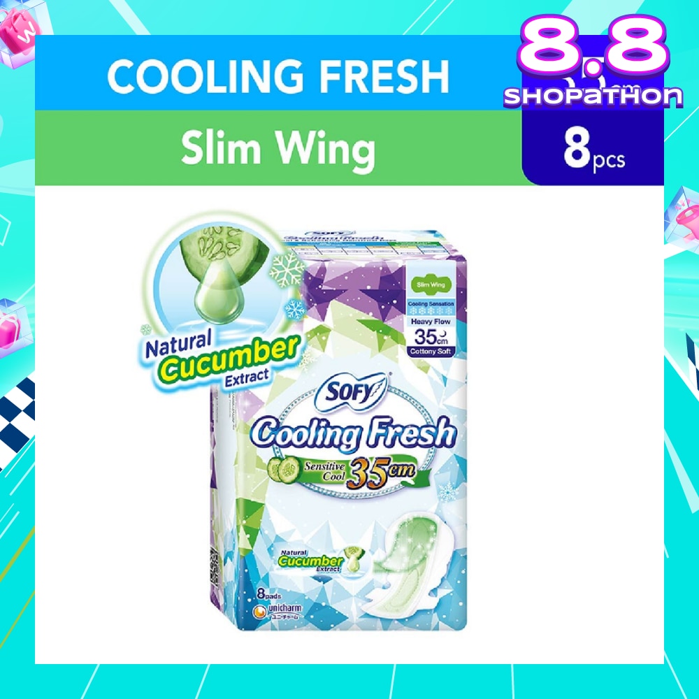 Sofy Cooling Fresh Night Slim 35cm Wing Pad 8s (Cucumber)