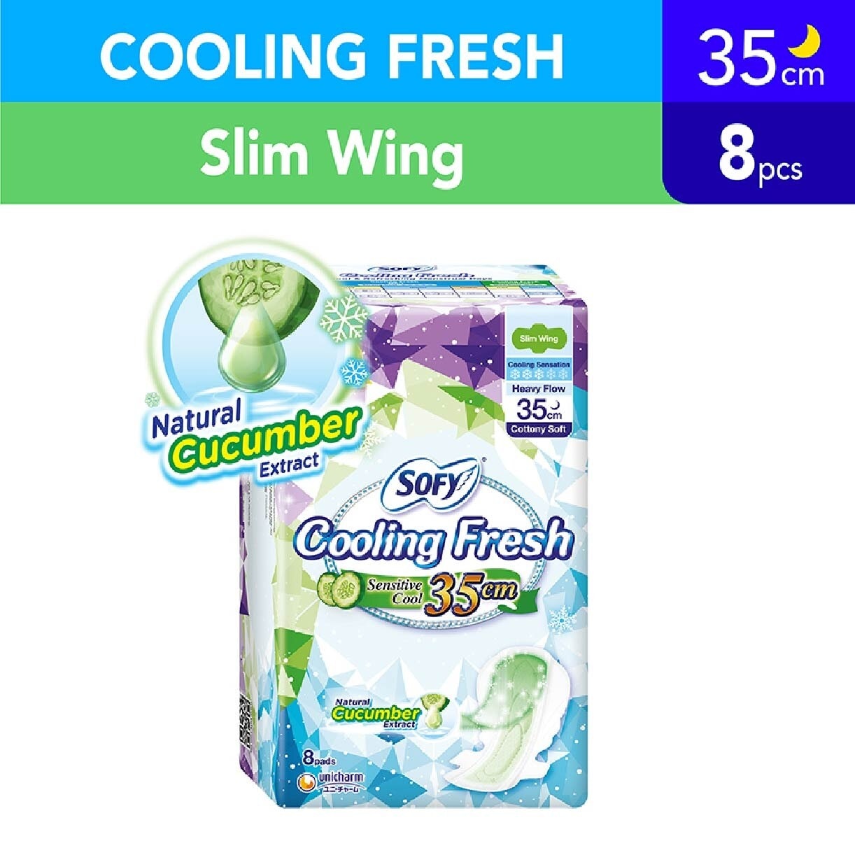 Sofy Cooling Fresh Night Slim 35cm Wing Pad 8s (Cucumber)