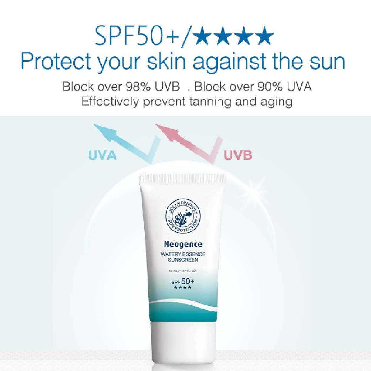 Watery Essence Sunscreen SPF 50+ (Effectively Prevent Tanning & Aging + Ocean Friendly) 50ml