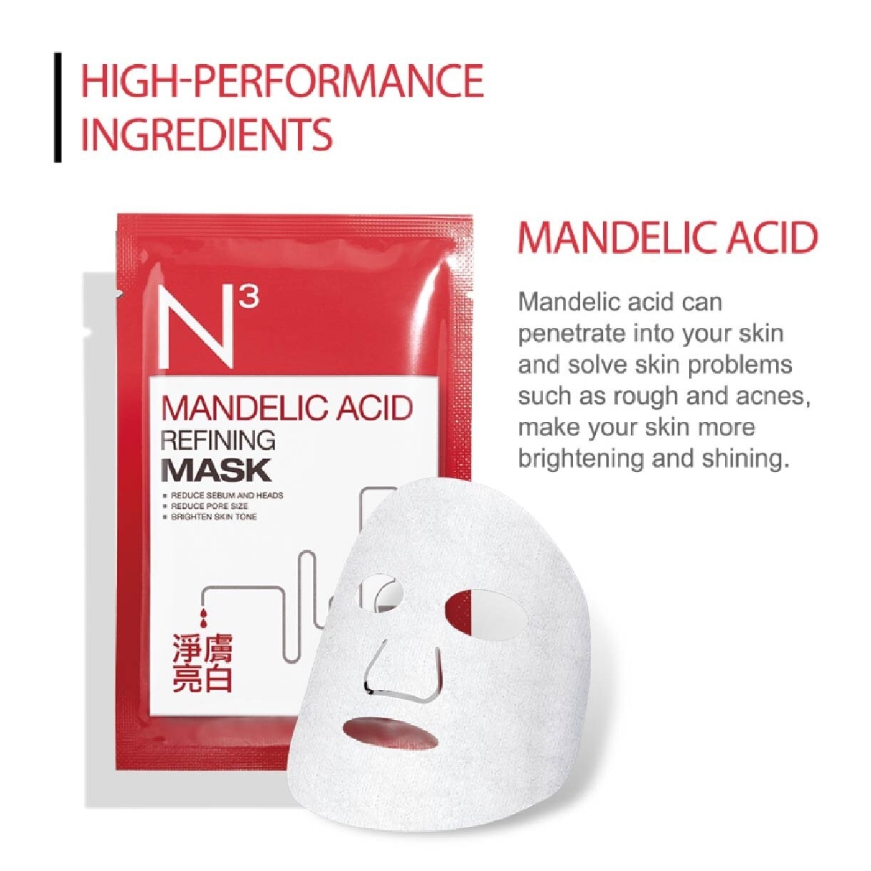 N3 Mandelic Acid Refining Face Mask Sheet (Reduce Pore Size + Brighten Skin Tone) 6s