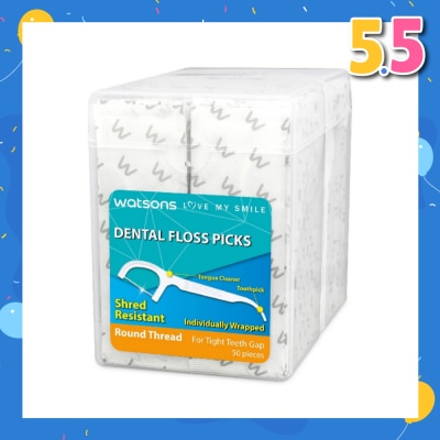 WATSONS Round Thread Dental Floss Picks (Individually Wrapped, Shred Resistant) 50s X 2