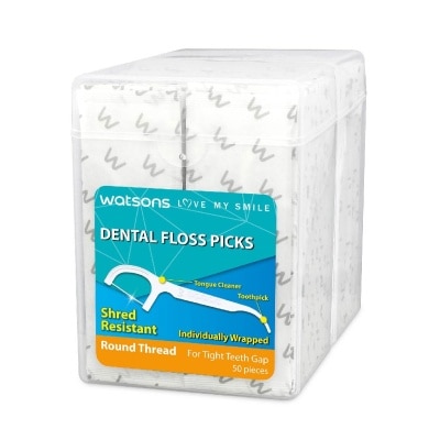 WATSONS Round Thread Dental Floss Picks (Individually Wrapped, Shred Resistant) 50s X 2