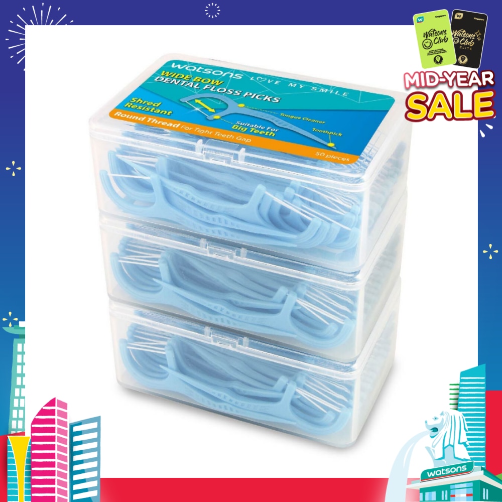 Round Thread Wide Bow Dental Floss Picks (Suitable for Big Teeth) 50s X 3