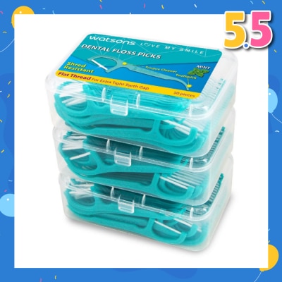 WATSONS Mint Flat Thread Dental Floss Picks 50s X3