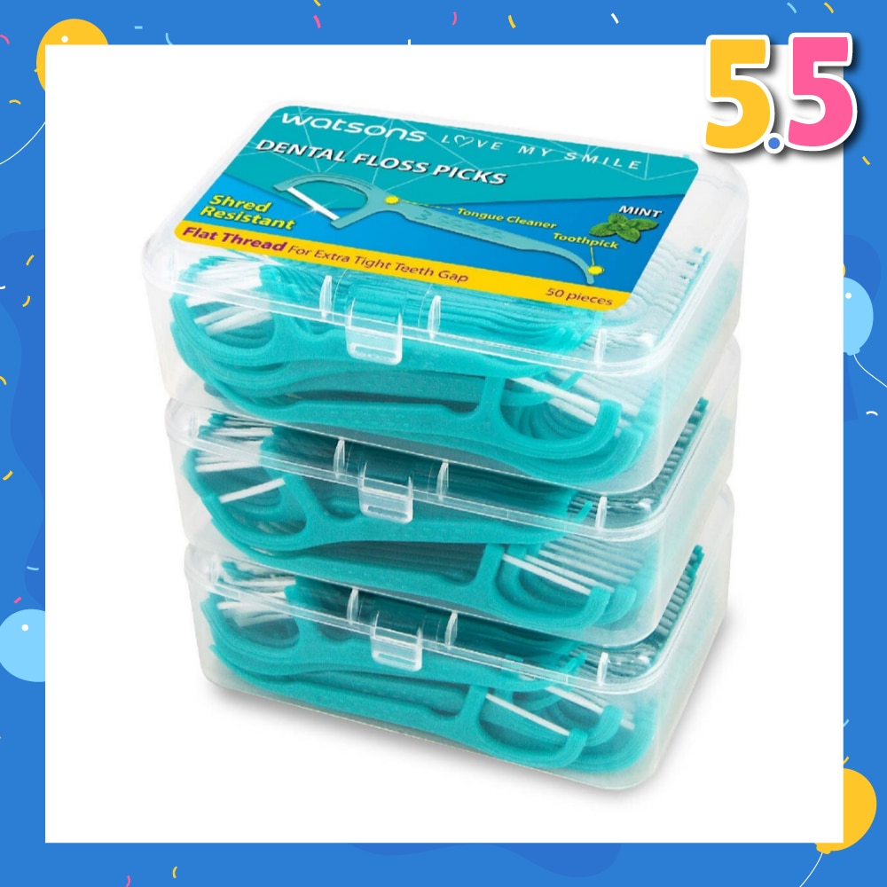 Mint Flat Thread Dental Floss Picks 50s X3