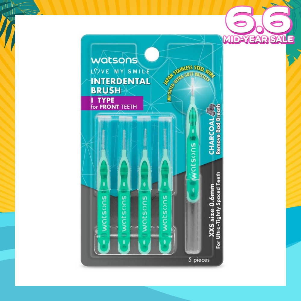 I-Type Charcoal Interdental Brush (For front teeth, japan stainless steel wire, XXS size 0.6mm, Charcoal removes bad breath) 5s
