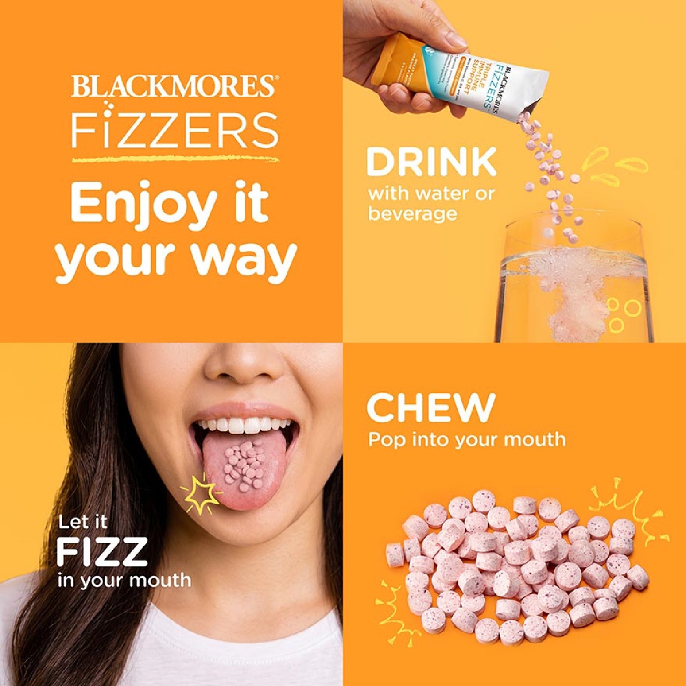 Fizzers Triple Immune Support Orange Flavour 5g x 5s