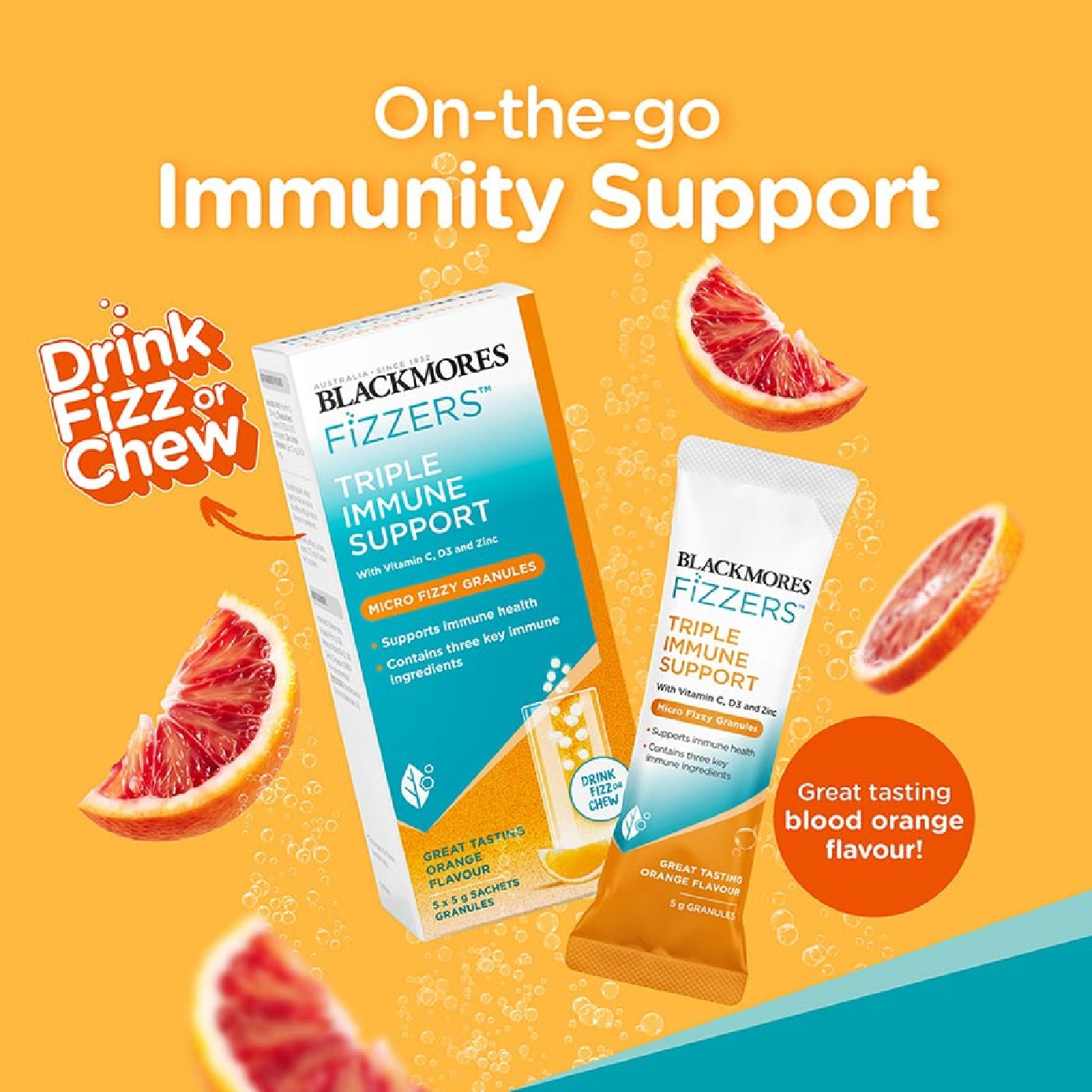 Fizzers Triple Immune Support Orange Flavour 5g x 5s