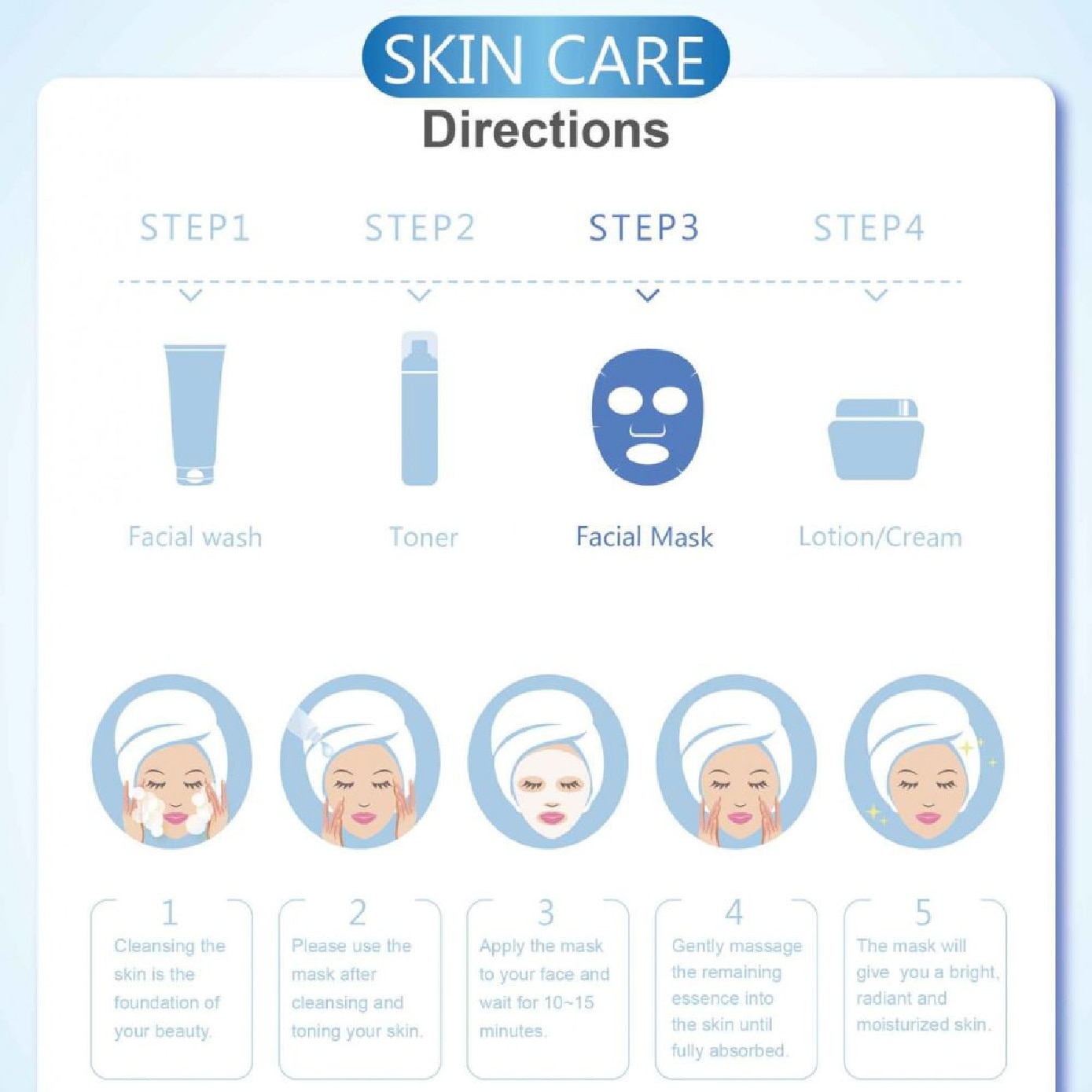 Hyaluronic Acid Long Lasting Facial Mask (For Smooth Skin + Resist Skin Aging) 5s