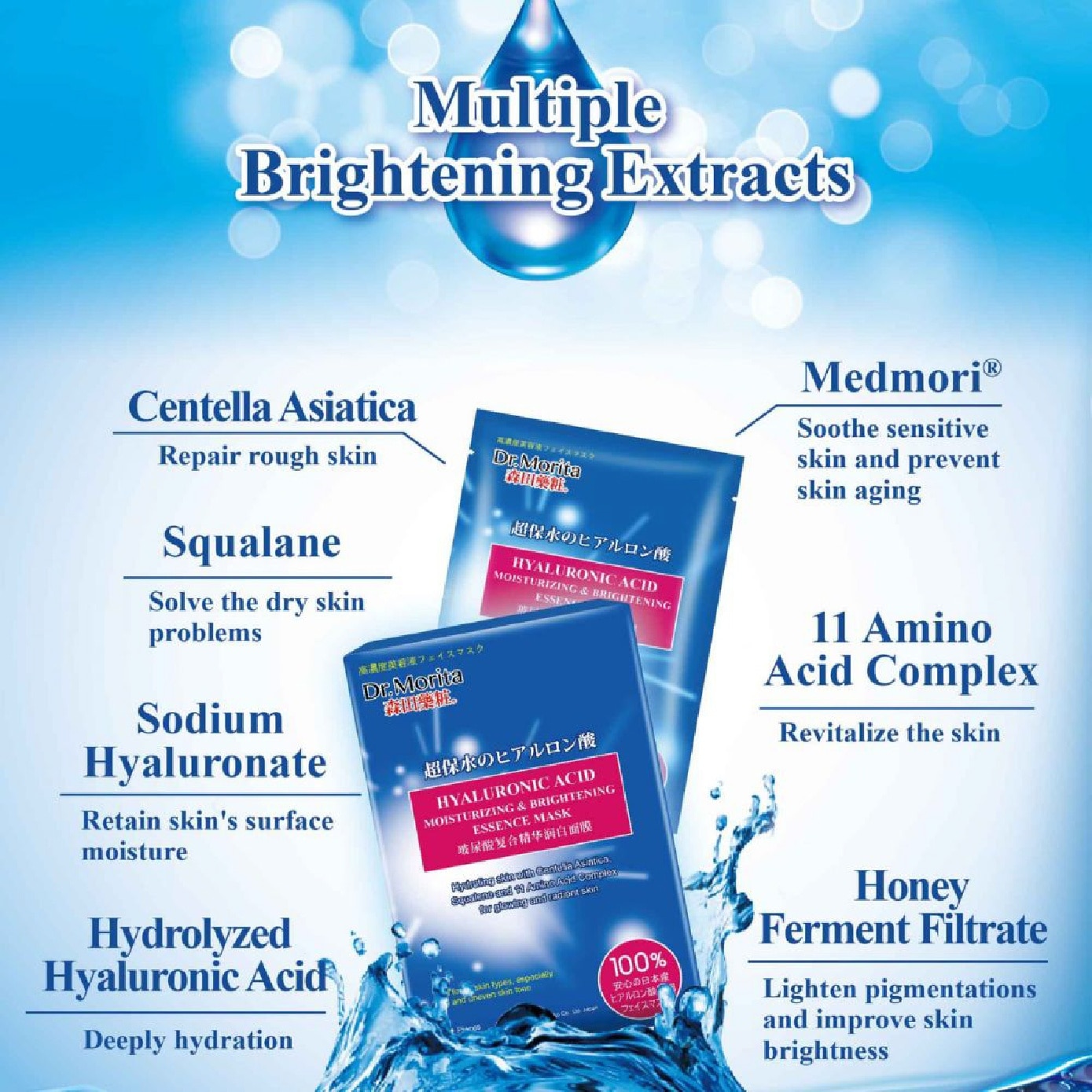 Hyaluronic Acid Moisturizing & Brightening Facial Mask (For More Supple & Moisturised Skin + Capture Free Radicals) 5s