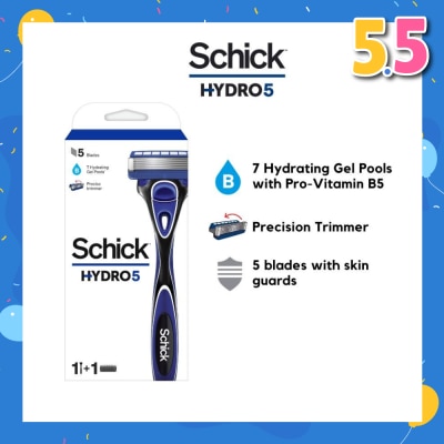 SCHICK Hydro 5 Razor (7 Hydrating Gel Pools + 5 Blades with Skin Guard) 1s
