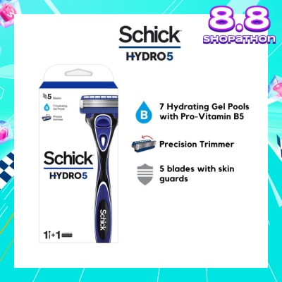 SCHICK Hydro 5 Razor (7 Hydrating Gel Pools + 5 Blades with Skin Guard) 1s