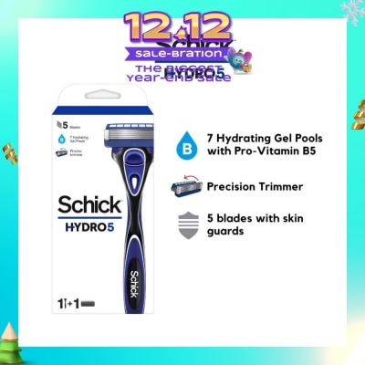 SCHICK Hydro 5 Razor (7 Hydrating Gel Pools + 5 Blades with Skin Guard) 1s