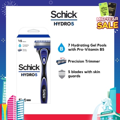 SCHICK Hydro 5 Razor (7 Hydrating Gel Pools + 5 Blades with Skin Guard) 1s