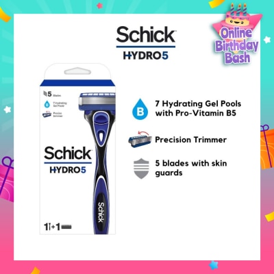 SCHICK Hydro 5 Razor (7 Hydrating Gel Pools + 5 Blades with Skin Guard) 1s