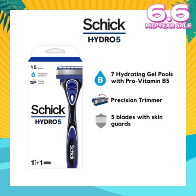 SCHICK Hydro 5 Razor (7 Hydrating Gel Pools + 5 Blades with Skin Guard) 1s