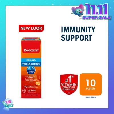 REDOXON Triple Action Vitamin C, D & Zinc Immunity Effervescent Orange 10s