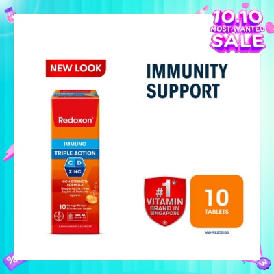 REDOXON Triple Action Vitamin C, D & Zinc Immunity Effervescent Orange 10s