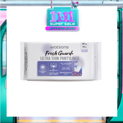 WATSONS Fresh Guard+ Ultra Thin Pantyliner Lavender Scented 15cm 40s image