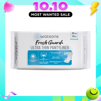 WATSONS Fresh Guard+ Ultra Thin Pantyliner Unscented 15cm 40s image
