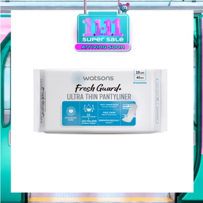 WATSONS Fresh Guard+ Ultra Thin Pantyliner Unscented 15cm 40s image