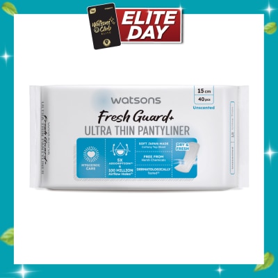 WATSONS Fresh Guard+ Ultra Thin Pantyliner Unscented 15cm 40s image