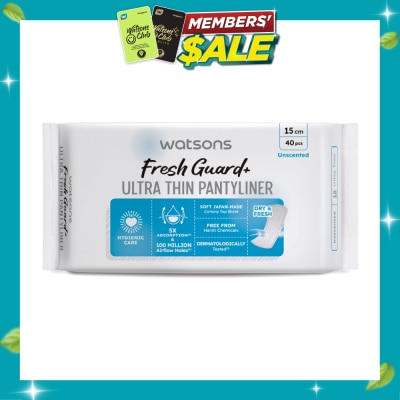 WATSONS Fresh Guard+ Ultra Thin Pantyliner Unscented 15cm 40s image